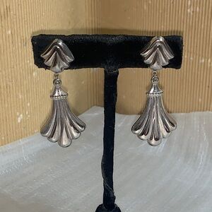 Silver Tone Fan Drop Earrings